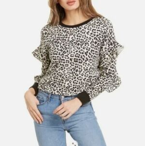 Alice + Olivia Leopard Nettie Ruffle Sleeve Sweatshirt